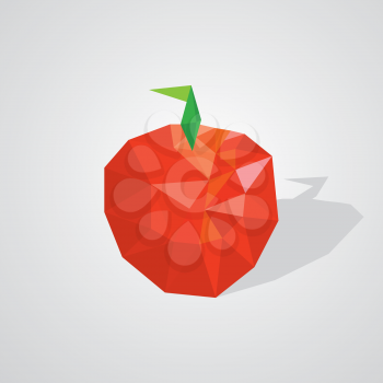 Low poly apple with shadow on gray background