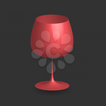 Three dimensional red wine glass with shadow on black background