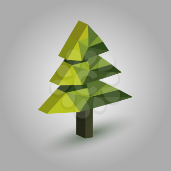 Low poly christmas tree with shadow placed on a gray background