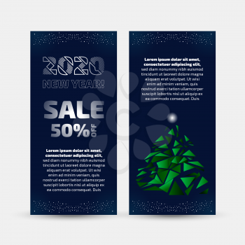 Modern New Year sale banners set with low poly tree
