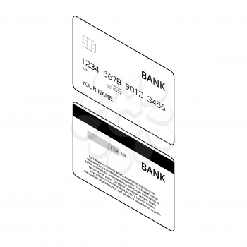 Isometric bank cards. Black and white illustration