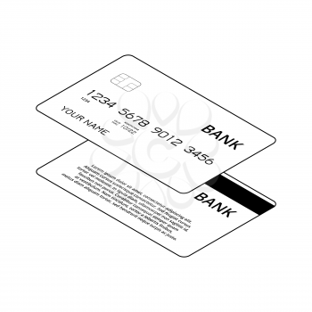 Isometric bank cards. Black and white illustration