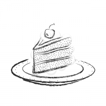 Cake on a plate. Vector drawing - Vector illustration