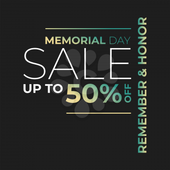 Memorial day sale banner on the black background. The flag shape