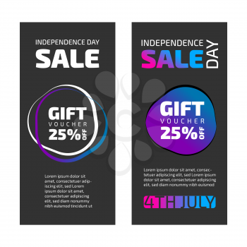 Independence day USA. Gift voucher vector set with black background and color design