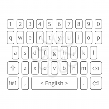 Mobile outline vector keyboard for smartphone. Sentence case letters set