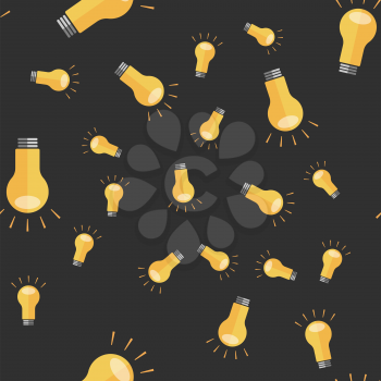 Light Bulb seamless pattern on the black background