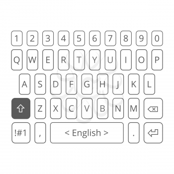 Mobile outline vector keyboard for smartphone. Caps letters set
