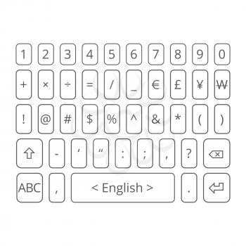 Mobile outline vector keyboard for smartphone. Symbols set