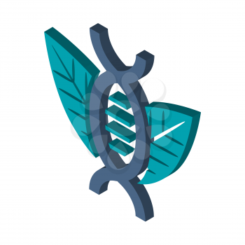 Isometric biotechnology vector image template with the DNA icon and leaves