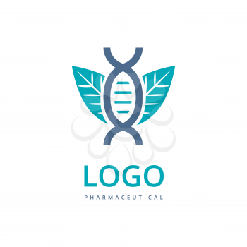 Biotechnology vector logo template with the DNA icon and leaves