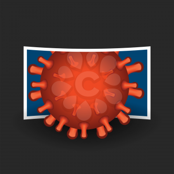 Virus drops from the TV screen. Pandemic concept