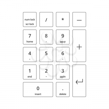 Laptop vector keyboard numeric pad extention. Outline illustration