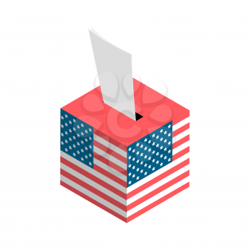 USA election. Ballot box with American flag. Isometric vector illustration