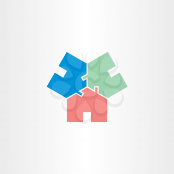 three houses in circle home icon design