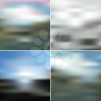Illustration of a blue sky and white clouds. Vector web and mobile interface templates. Editable blurred backgrounds set