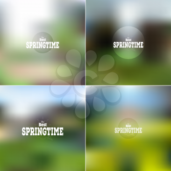Set of spring time posters, vector web and mobile interface templates. Blurred mesh backgrounds.
