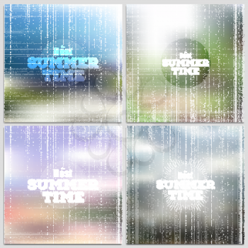 Set of summer time posters, vector web and mobile interface templates. Blurred mesh backgrounds.