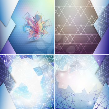 Blue geometric backgrounds set, abstract triangle pattern vector.