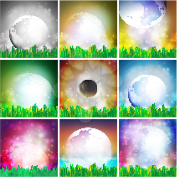 Set of abstract background of globe with grass vector illustration. View at our home from other side.