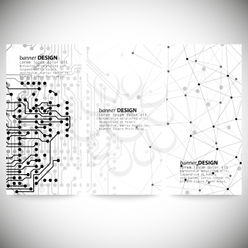 Set of banners. Molecule structure, gray background for communication