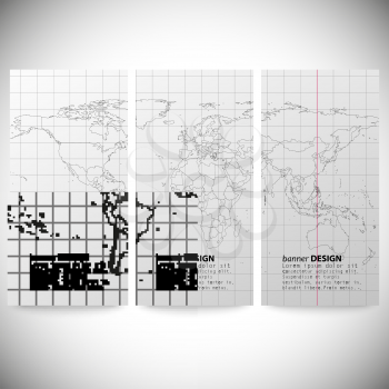 Set of vertical banners. Gray Political World Map Vector.