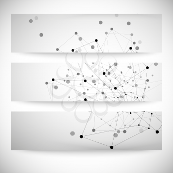 Set of gray backgrounds for communication, molecule structure vector illustration.