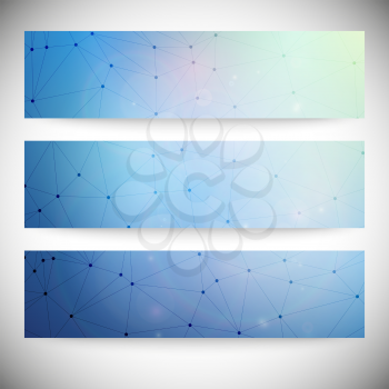 Set of horizontal banners. Abstract blue background vector illustration.