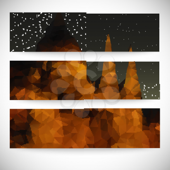 Set of beautiful night landscape backgrounds, triangle design illustration.