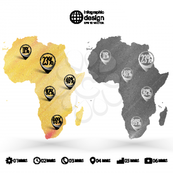 Africa map, wooden design texture, infographics vector illustration.