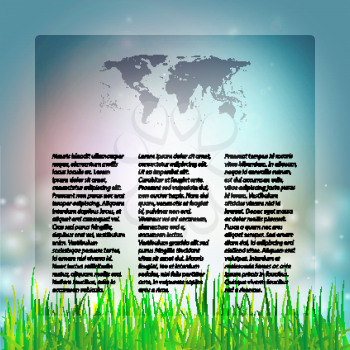 Blue Abstract background with grass, template with world map icon  vector illustration for mass media.