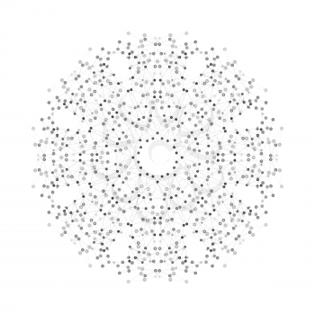  Round vector shape, molecular construction with connected lines and dots, scientific or digital design pattern isolated on white.