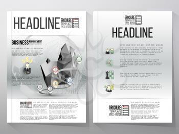 Business vector templates for brochure, flyer or booklet. Gray background with timeline and world globe. Vector infographic template for business design.