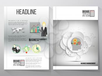 Business vector templates for brochure, flyer or booklet. Gray background, human head with gears. Vector infographic template for business design.