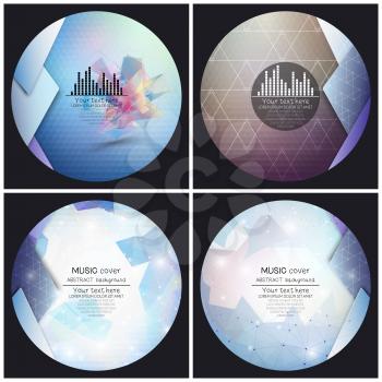 Set of 4 music album cover templates. Abstract backgrounds. Geometrical patterns. Triangular style vector.