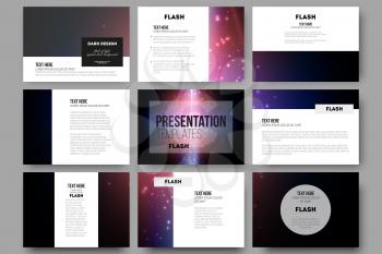 Set of 9 vector templates for presentation slides. Flashes against dark background.
