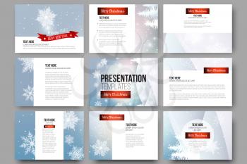 Set of 9 vector templates for presentation slides. Merry Christmas and happy New Year vector background