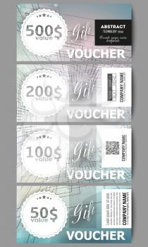 Set of modern gift voucher templates.  Abstract vector background of digital technologies, cyber space.