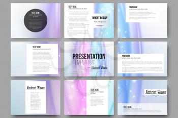 Set of 9 vector templates for presentation slides. Abstract wave vector background.