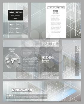 Set of business templates for presentation, brochure, flyer or booklet. Abstract blurred vector background with triangles, lines and dots.