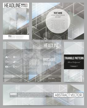 Set of business templates for presentation, brochure, flyer or booklet. Abstract blurred vector background with triangles, lines and dots.