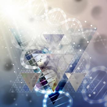 DNA molecule structure on light blue background. Science vector background.