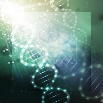 DNA molecule structure on a green background. Science vector background.