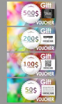 Set of modern gift voucher templates. Colorful background for Holi celebration, vector illustration.