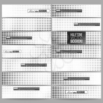 Set of modern vector banners. Halftone vector background. Abstract halftone effect with black dots on white background.
