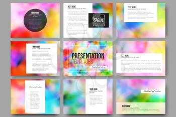 Set of 9 vector templates for presentation slides. Colorful background, Holi celebration, vector illustration