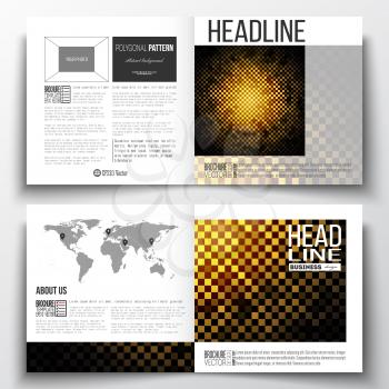 Vector set of square design brochure template. Abstract polygonal background, modern stylish sguare design golden vector texture.