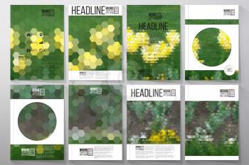 Business vector templates for brochure, flyer or booklet. Yellow flowers on the grass. Abstract multicolored backgrounds. Natural geometrical patterns. Triangular and hexagonal style vector 