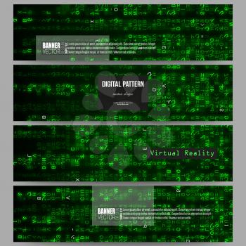 Set of modern vector banners. Virtual reality, abstract technology background with green symbols, vector illustration.