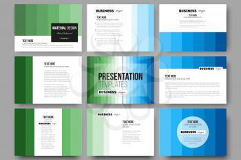Set of 9 vector templates for presentation slides. Abstract colorful business background, blue and green colors, modern stylish striped vector texture for your cover design.